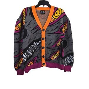 Steady Hands Mens Chainsaw Man Fox Devil Gray Orange Knit Cardigan M/L Aki-core
